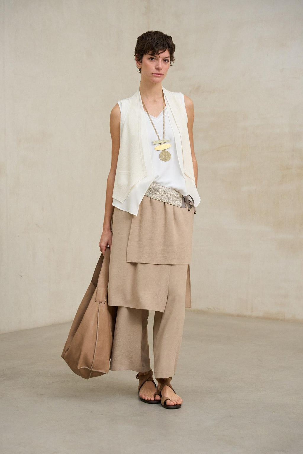 Vion beige sand skirt-pants